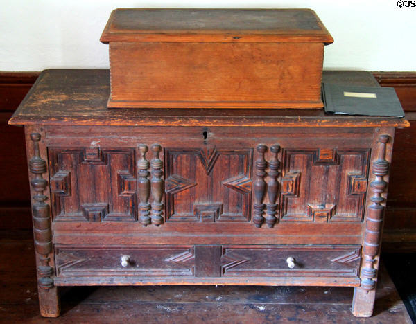 Connecticut-style chest & bible box at Phelps-Hathaway House. Suffield, CT.