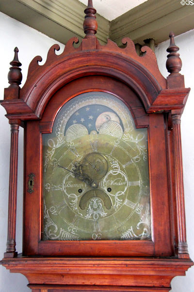 Face of tall case clock (c1800) by Burnap of E. Windsor at Phelps-Hathaway House. Suffield, CT.