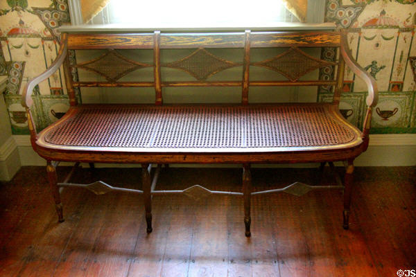 Bench with caned seat at Phelps-Hathaway House. Suffield, CT.
