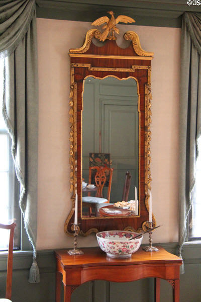 Early American mirror with eagle over punchbowl at Silas Deane House. Wethersfield, CT.