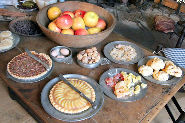 Colonial era food preparation in kitchen at Silas Deane House. Wethersfield, CT.