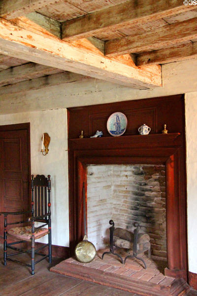 Upstairs fireplace with 18th C ceramics at Buttolph-Williams House. Wethersfield, CT.