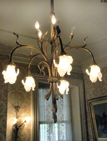 Lilly shaped Art Nouveau chandelier at Hurlbut-Dunham House. Wethersfield, CT.
