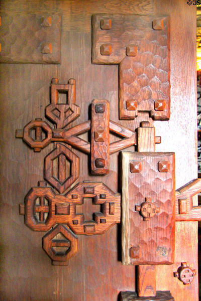Carved door latch at Gillette Castle State Park. East Haddam, CT.