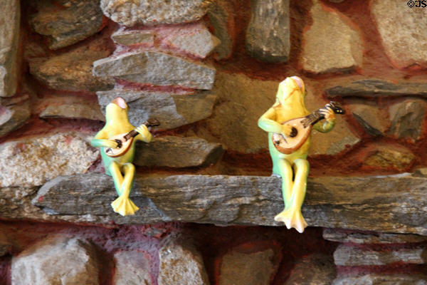 Ceramic frogs with guitars at Gillette Castle State Park. East Haddam, CT.