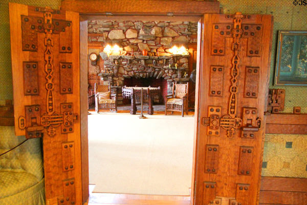 Carved double doors at Gillette Castle State Park. East Haddam, CT.