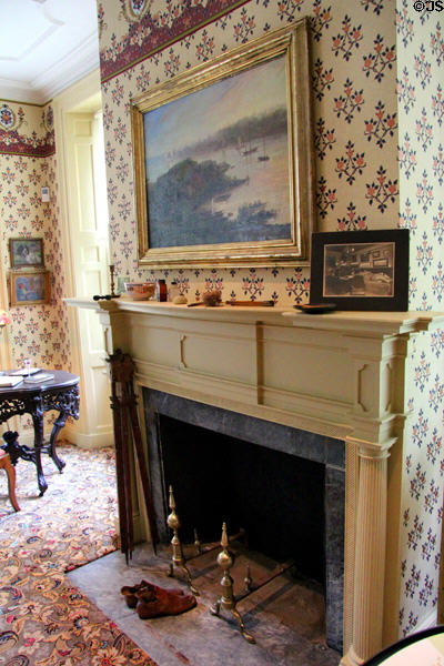 Fireplace in Art Colony bedroom at Florence Griswold Museum. Old Lyme, CT.