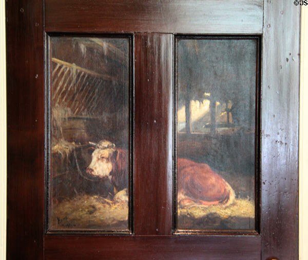 Painting of cow on parlor door at Florence Griswold Museum. Old Lyme, CT.