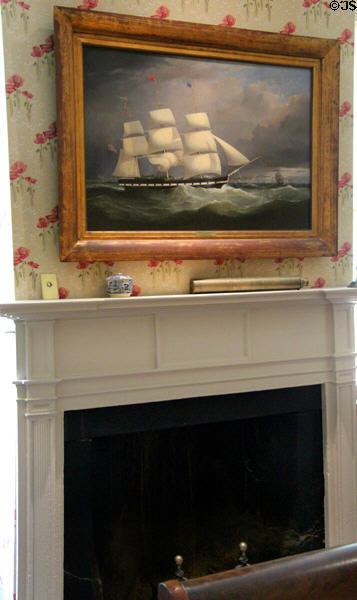 Painting of a sailing ship in Miss Florence's bedroom at Florence Griswold Museum. Old Lyme, CT.
