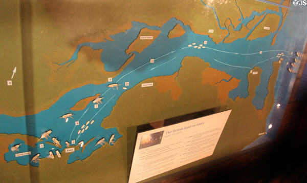 Map of British Raid on Essex (April 7-8, 1814) to burn the American fleet at Connecticut River Museum. Essex, CT.