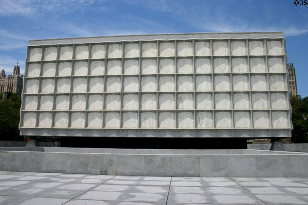 Beinecke Rare Book & Manuscript Library (1963) at Yale is noted for its translucent marble walls. New Haven, CT. Architect: Gordon Bunshaft of Skidmore, Owings & Merrill.