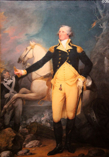 Painting of General George Washington at Battle of Trenton by John Trumbull (1792) in Yale Art Gallery. New Haven, CT.