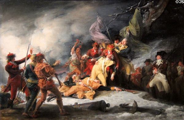Painting of the Death of General Montgomery in the attack on Quebec, December 31, 1775, by John Trumbull (1786) in Yale Art Gallery. New Haven, CT.