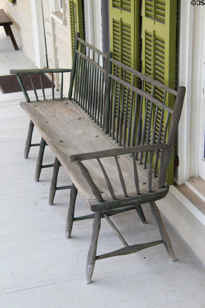 Bench on front porch at Bush Holley House. Cos Cob, CT.