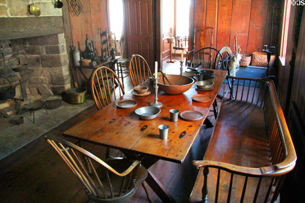 Kitchen table, chairs & bench at Denison Homestead Museum. Stonington, CT.
