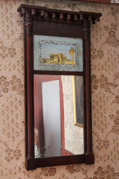 Mirror with painted colonial house at Denison Homestead Museum. Stonington, CT.