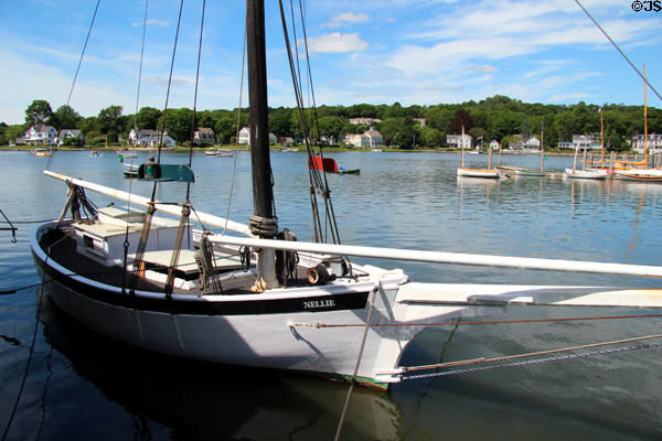 Nellie oyster sloop (1891) from Smithtown, NY on Long Island at Mystic Seaport. Mystic, CT.