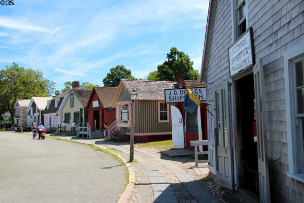 Open air village collection of historic shops at Mystic Seaport. Mystic, CT.