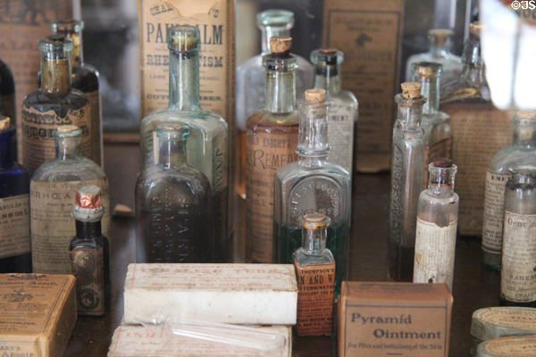 Collection of antique medicines in Drug Store at Mystic Seaport. Mystic, CT.