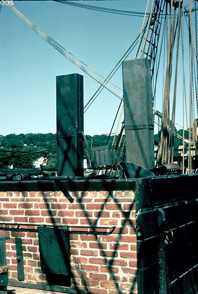 Brick oven on deck of Charles W. Morgan (1841) used to melt whale blubber at sea at Mystic Seaport. Mystic, CT.