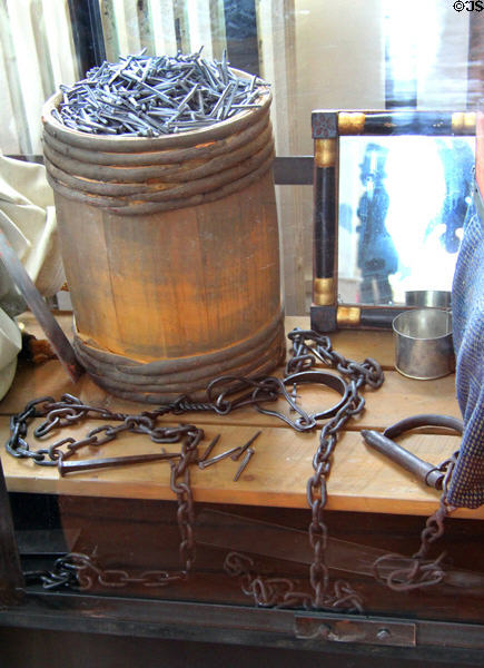 Slave shackles at New London Maritime Museum. New London, CT.