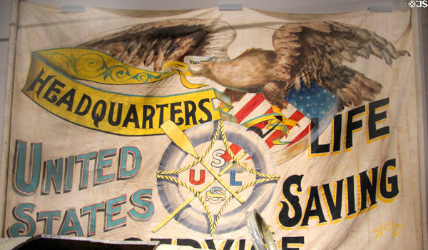 Life saving parade banner (c1910) by the USLSS at Elizabeth City, NC at U.S. Coast Guard Museum. New London, CT.