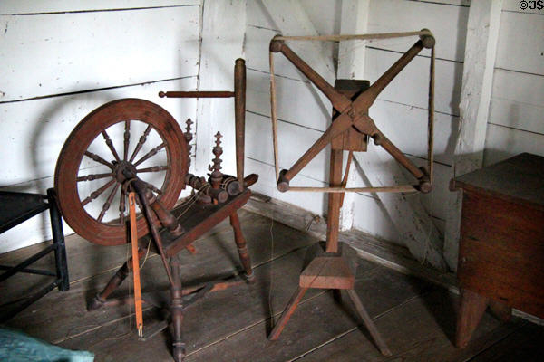 Flax wheel & yarn winder at Joshua Hempstead House. New London, CT.
