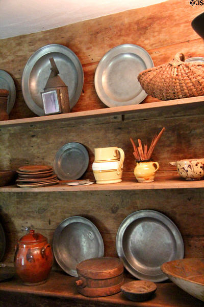 Pewter & ceramic dishes at Nathaniel Hempstead House. New London, CT.