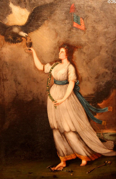 Goddess of Liberty Feeding the Eagle painting (1805) by Samuel Waldo at Lyman Allyn Art Museum. New London, CT.