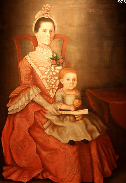 Portrait of Eunice Huntington Devotion & Child (18thC) by Winthrop Chandler at Lyman Allyn Art Museum. New London, CT.