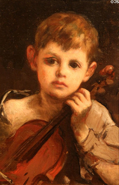 Boy with Violin painting (before 1879) attrib. to William Morris Hunt at Lyman Allyn Art Museum. New London, CT.