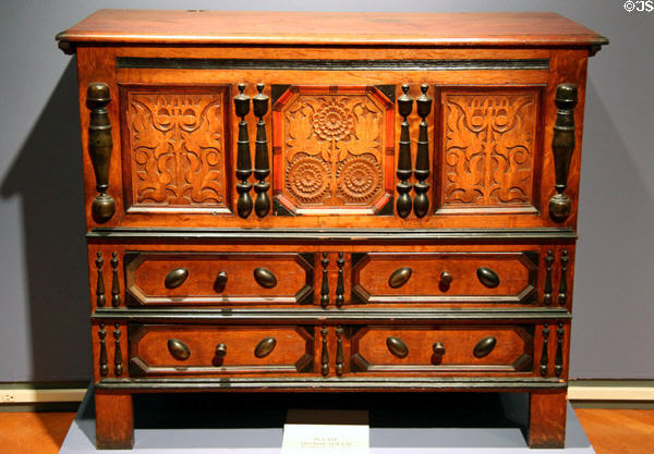 Joined chest (c1680) from Wethersfield or Windsor, CT at Lyman Allyn Art Museum. New London, CT.