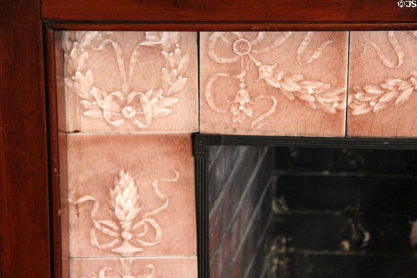 Parlor fireplace tiles at Monte Cristo Cottage. New London, CT.