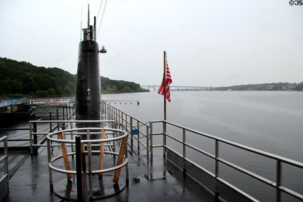 USS Nautilus (SSN-571) (1954) serves as museum ship on Thames River at Submarine Force Museum. Groton, CT.