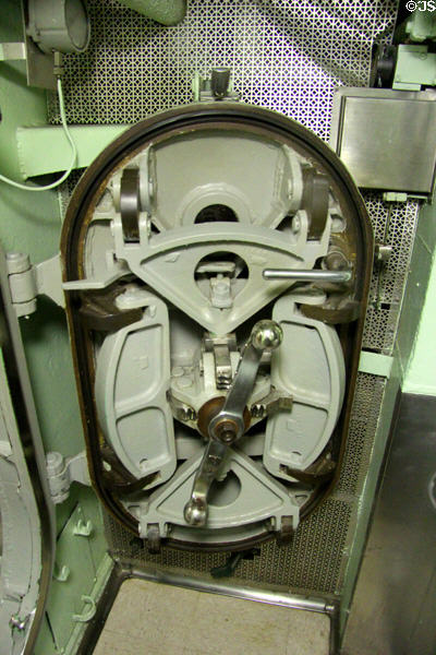 Compartment hatch in USS Nautilus at Submarine Force Museum. Groton, CT.