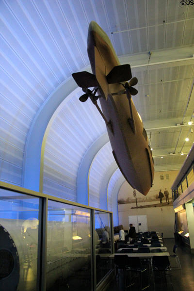 Sub model hung in building of Submarine Force Museum. Groton, CT.