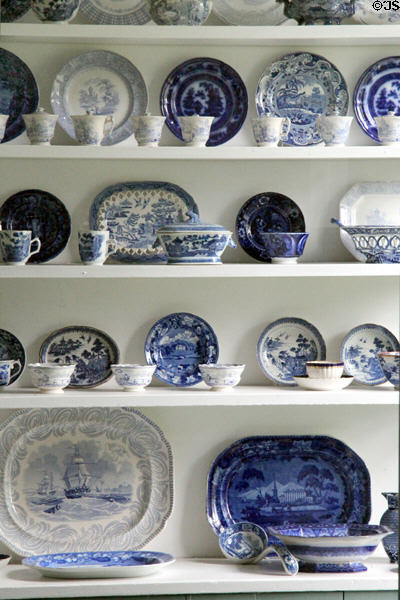 Collection of blue-decorated porcelain at Shaw Mansion. New London, CT.