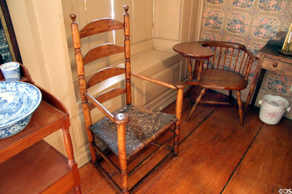 Ladder-back & writing chairs at Shaw Mansion. New London, CT.
