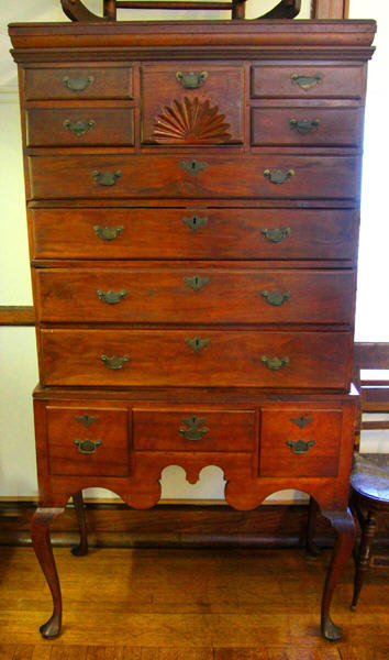 New England-style high chest at Monument House Museum. Groton, CT.