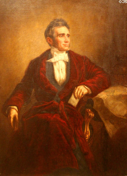 Portrait of Charles Goodyear (1852) oil paint on rubber by George Healy of Paris at Mattatuck Museum. Waterbury, CT.