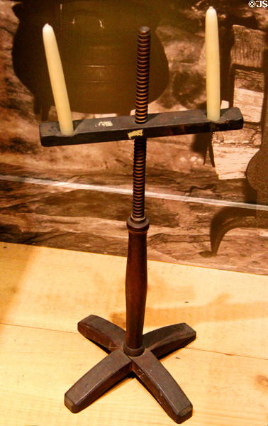 Standing adjustable height candle holder (late 18thC) made in New England at Mattatuck Museum. Waterbury, CT.