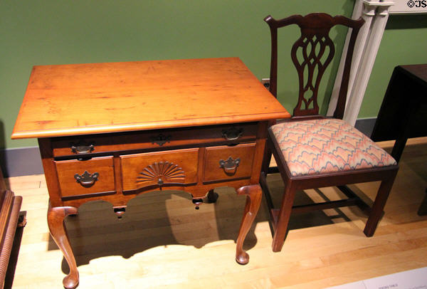 Dressing table (1775) from Newtown, CT & side chair at Mattatuck Museum. Waterbury, CT.