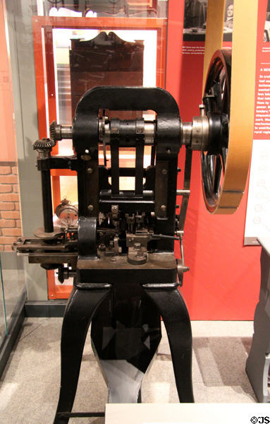 Button backing machine (c1875) at Mattatuck Museum. Waterbury, CT.