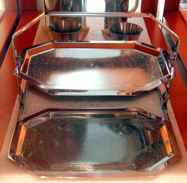 Art Deco multi-level metal trays ( 1930s) by Chase Co. of Waterbury, CT at Mattatuck Museum. Waterbury, CT.