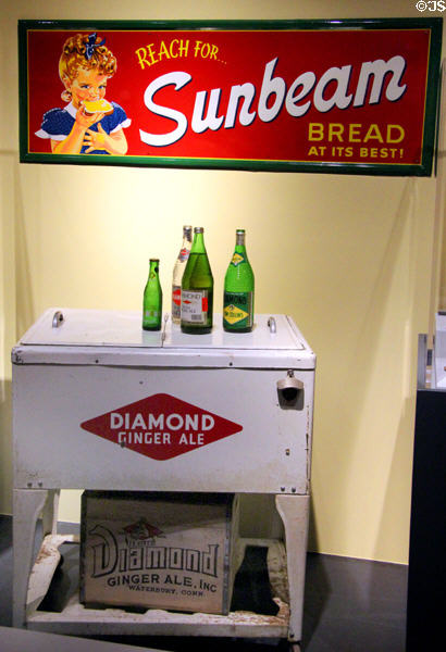 Diamond Ginger Ale cooler (c1940s) of Waterbury, CT under bread sign at Mattatuck Museum. Waterbury, CT.