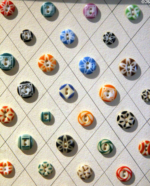 Antique buttons in Button Gallery at Mattatuck Museum. Waterbury, CT.