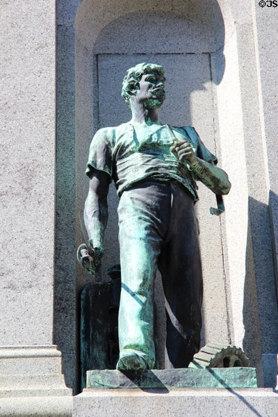 Statue of fighting factory worker on Waterbury Soldiers Monument. Waterbury, CT.