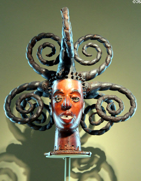 Headdress in form of female head (late 19th or early 20th C) from Nigeria at Yale University Art Gallery. New Haven, CT.