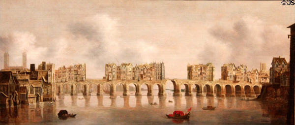 View of London Bridge painting (c1632) by Claude de Jongh at Yale Center for British Art. New Haven, CT.