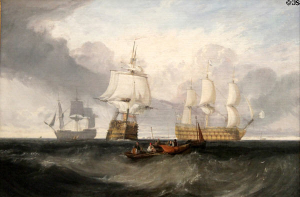 The Victory Returning from Trafalgar, in Three Positions painting (c1806) by Joseph Mallord William Turner at Yale Center for British Art. New Haven, CT.